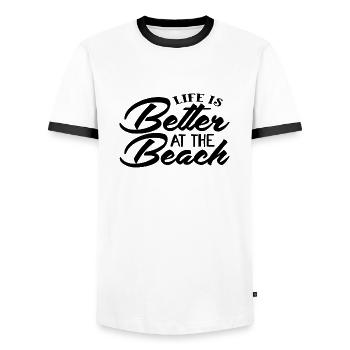 Life is better at the Beach - Männer Kontrast-T-Shirt - Weiß/Schwarz - Vorne - AI Model Female 172 light (172cm) & AI Model Male 178 dark (178cm)