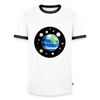 Mignon dessin animé représentation de la planète Terre 7 - T-shirt contrasté Homme - blanc/noir - Devant - AI Model Female 172 light (172cm) & AI Model Male 178 dark (178cm)