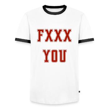 Fuck you - Männer Kontrast-T-Shirt - Weiß/Schwarz - Vorne - AI Model Female 172 light (172cm) & AI Model Male 178 dark (178cm)
