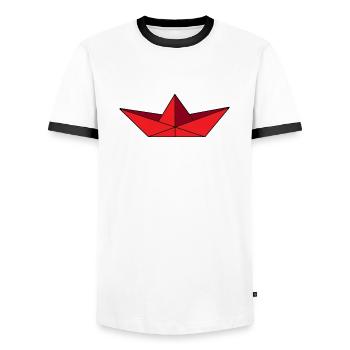 Paper ship red - Men's Ringer Shirt - white/black - Front - AI Model Female 172 light (172cm) & AI Model Male 178 dark (178cm)