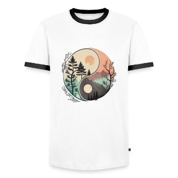 Ying Yang - Mountains / Beach - Men's Ringer Shirt - white/black - Front - AI Model Female 172 light (172cm) & AI Model Male 178 dark (178cm)