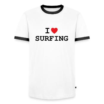 I love surfing - Men's Ringer Shirt - white/black - Front - AI Model Female 172 light (172cm) & AI Model Male 178 dark (178cm)