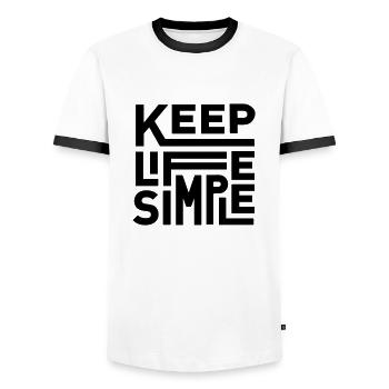 Gardez la vie simple - T-shirt contrasté Homme - blanc/noir - Devant - AI Model Female 172 light (172cm) & AI Model Male 178 dark (178cm)