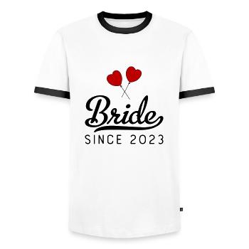 Mariée depuis 2023 - T-shirt contrasté Homme - blanc/noir - Devant - AI Model Female 172 light (172cm) & AI Model Male 178 dark (178cm)