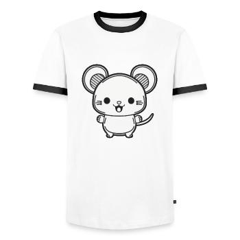 Kawaii Cute Happy Mouse - Men's Ringer Shirt - white/black - Front - AI Model Female 172 light (172cm) & AI Model Male 178 dark (178cm)