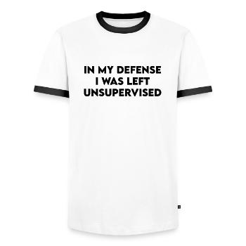 Pour ma défense, j’ai été laissé sans conception supervisée - T-shirt contrasté Homme - blanc/noir - Devant - AI Model Female 172 light (172cm) & AI Model Male 178 dark (178cm)