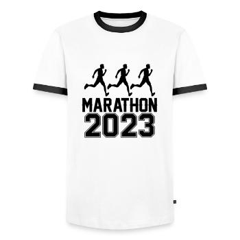 Marathon 2023 - Männer Kontrast-T-Shirt - Weiß/Schwarz - Vorne - AI Model Female 172 light (172cm) & AI Model Male 178 dark (178cm)