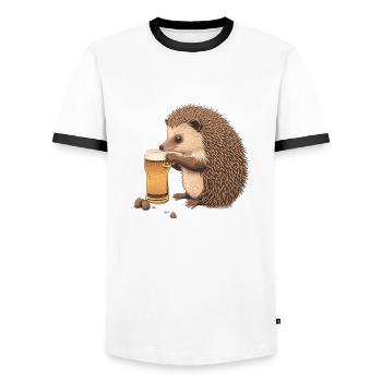Cute hedgehog with beer - Men's Ringer Shirt - white/black - Front - AI Model Female 172 light (172cm) & AI Model Male 178 dark (178cm)