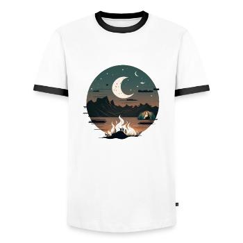 Lagerfeuer im Mondschein für Backpacker und Camper - Männer Kontrast-T-Shirt - Weiß/Schwarz - Vorne - AI Model Female 172 light (172cm) & AI Model Male 178 dark (178cm)