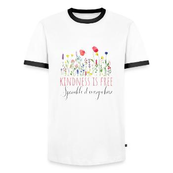 Kindness is free, sprinkle it everywhere - Men's Ringer Shirt - white/black - Front - AI Model Female 172 light (172cm) & AI Model Male 178 dark (178cm)