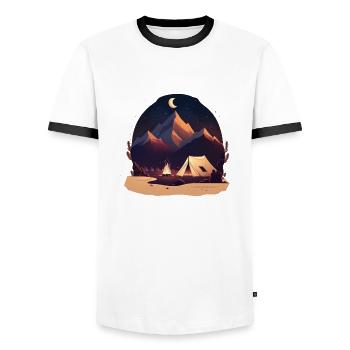 Camping in the moonlight and in the mountains - Men's Ringer Shirt - white/black - Front - AI Model Female 172 light (172cm) & AI Model Male 178 dark (178cm)