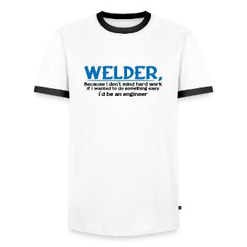 Welder, Because I Don't Mind Hard Work 4 - Männer Kontrast-T-Shirt - Weiß/Schwarz - Vorne - AI Model Female 172 light (172cm) & AI Model Male 178 dark (178cm)