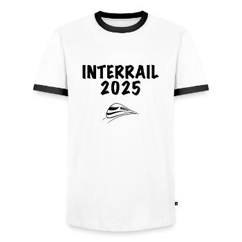 Interrail 25 - Männer Kontrast-T-Shirt - Weiß/Schwarz - Vorne - AI Model Female 172 light (172cm) & AI Model Male 178 dark (178cm)