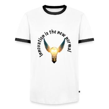 Innovation is the new normal (World Creativity Day) - Men's Ringer Shirt - white/black - Front - AI Model Female 172 light (172cm) & AI Model Male 178 dark (178cm)