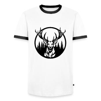 Hirsch im Wald - Männer Kontrast-T-Shirt - Weiß/Schwarz - Vorne - AI Model Female 172 light (172cm) & AI Model Male 178 dark (178cm)