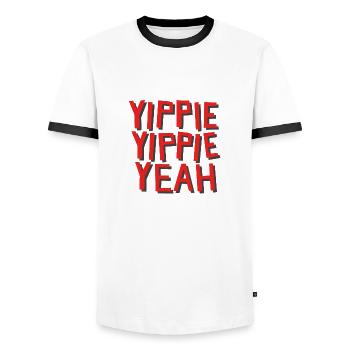 Yippie Yippie Yeah - Die 2000er-Party - Männer Kontrast-T-Shirt - Weiß/Schwarz - Vorne - AI Model Female 172 light (172cm) & AI Model Male 178 dark (178cm)