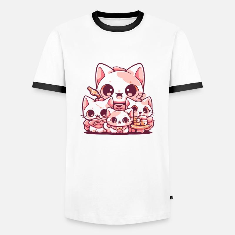 Mutterkatze und ihre Kätzchen - Männer Kontrast-T-Shirt - Weiß/Schwarz