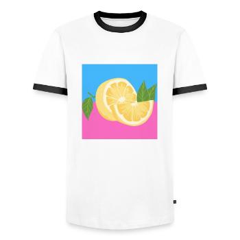 Pink and blue lemon - Men's Ringer Shirt - white/black - Front - AI Model Female 172 light (172cm) & AI Model Male 178 dark (178cm)