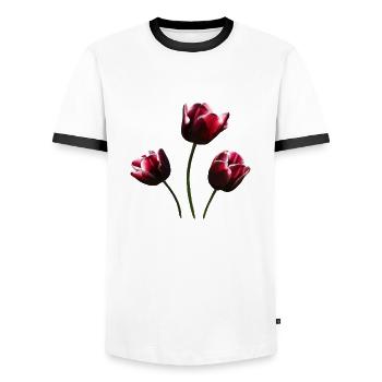 Tulipes bordeaux - T-shirt contrasté Homme - blanc/noir - Devant - AI Model Female 172 light (172cm) & AI Model Male 178 dark (178cm)
