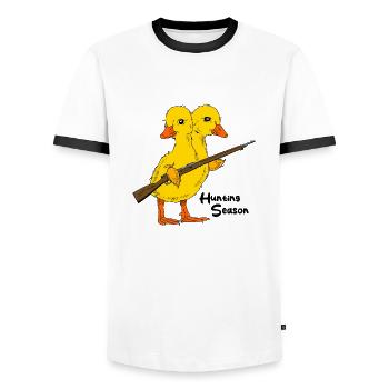 Two-headed duck hunter - Men's Ringer Shirt - white/black - Front - AI Model Female 172 light (172cm) & AI Model Male 178 dark (178cm)