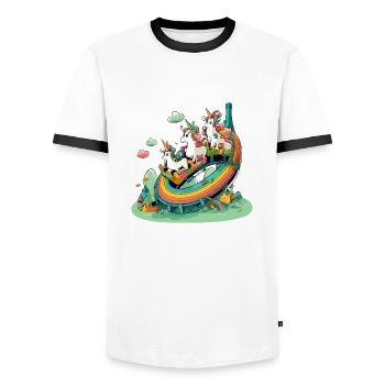 Unicorns in rainbow land - Men's Ringer Shirt - white/black - Front - AI Model Female 172 light (172cm) & AI Model Male 178 dark (178cm)