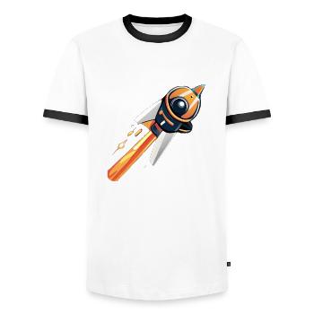 Rakete fliegt ins All - Männer Kontrast-T-Shirt - Weiß/Schwarz - Vorne - AI Model Female 172 light (172cm) & AI Model Male 178 dark (178cm)