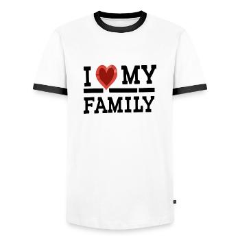 J’aime ma famille - T-shirt contrasté Homme - blanc/noir - Devant - AI Model Female 172 light (172cm) & AI Model Male 178 dark (178cm)