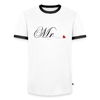 T-shirt de couple assorti Mr et Mme - T-shirt contrasté Homme - blanc/noir - Devant - AI Model Female 172 light (172cm) & AI Model Male 178 dark (178cm)