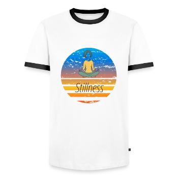 Embrace Stillness: Find Serenity in Style - Men's Ringer Shirt - white/black - Front - AI Model Female 172 light (172cm) & AI Model Male 178 dark (178cm)