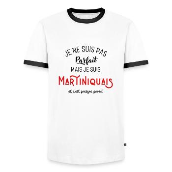 Pas parfait mais martiniquais - T-shirt contrasté Homme - blanc/noir - Devant - AI Model Female 172 light (172cm) & AI Model Male 178 dark (178cm)