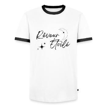 Rêveur étoilé - T-shirt contrasté Homme - blanc/noir - Devant - AI Model Female 172 light (172cm) & AI Model Male 178 dark (178cm)