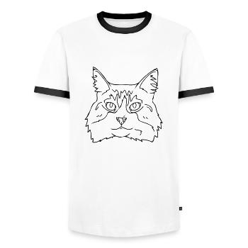 Katze - Männer Kontrast-T-Shirt - Weiß/Schwarz - Vorne - AI Model Female 172 light (172cm) & AI Model Male 178 dark (178cm)
