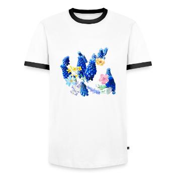 Fleurs,Fleur,Printemps,Fleurs,Jacinthes - T-shirt contrasté Homme - blanc/noir - Devant - AI Model Female 172 light (172cm) & AI Model Male 178 dark (178cm)