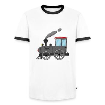 Kinderzug Eisenbahn grau - Männer Kontrast-T-Shirt - Weiß/Schwarz - Vorne - AI Model Female 172 light (172cm) & AI Model Male 178 dark (178cm)