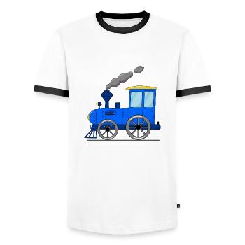 Kinderzug Eisenbahn blau - Männer Kontrast-T-Shirt - Weiß/Schwarz - Vorne - AI Model Female 172 light (172cm) & AI Model Male 178 dark (178cm)