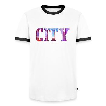 Downtown - Men's Ringer Shirt - white/black - Front - AI Model Female 172 light (172cm) & AI Model Male 178 dark (178cm)