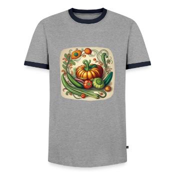 Composition de légumes Art nouveau - T-shirt contrasté Homme - gris/marine  - Devant - AI Model Female 172 light (172cm) & AI Model Male 178 light (178cm)