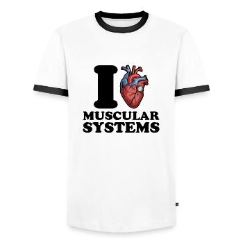 J’aime les systèmes musculaires - T-shirt contrasté Homme - blanc/noir - Devant - AI Model Female 172 light (172cm) & AI Model Male 178 dark (178cm)