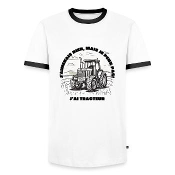 Je peux pas j'ai tracteur - T-shirt contrasté Homme - blanc/noir - Devant - AI Model Female 172 light (172cm) & AI Model Male 178 dark (178cm)