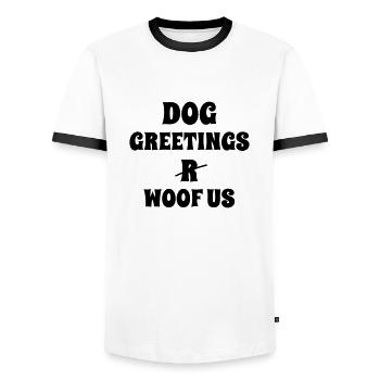 DogGreetings - Men's Ringer Shirt - white/black - Front - AI Model Female 172 light (172cm) & AI Model Male 178 dark (178cm)