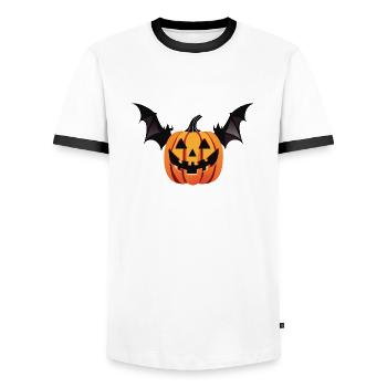 Scary bat pumpkin head with wings - Men's Ringer Shirt - white/black - Front - AI Model Female 172 light (172cm) & AI Model Male 178 dark (178cm)