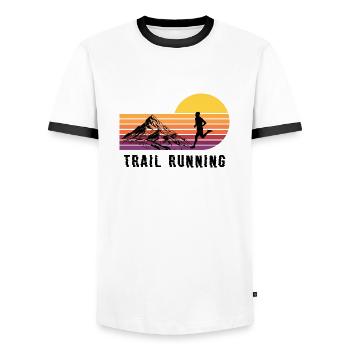 Trail Run Ultra Running Mountain Trekking - Men's Ringer Shirt - white/black - Front - AI Model Female 172 light (172cm) & AI Model Male 178 dark (178cm)