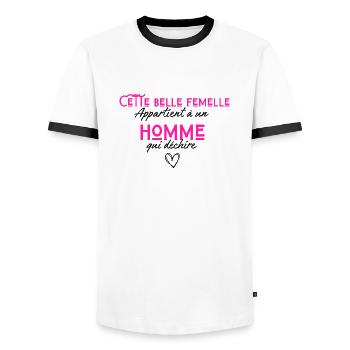 Cette femelle appartient à un homme qui déchire - T-shirt contrasté Homme - blanc/noir - Devant - AI Model Female 172 light (172cm) & AI Model Male 178 dark (178cm)