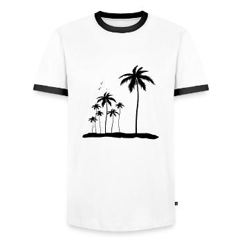 palmen insel - Männer Kontrast-T-Shirt - Weiß/Schwarz - Vorne - AI Model Female 172 light (172cm) & AI Model Male 178 dark (178cm)