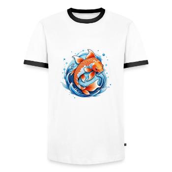 carpe koi - poisson japon - T-shirt contrasté Homme - blanc/noir - Devant - AI Model Female 172 light (172cm) & AI Model Male 178 dark (178cm)