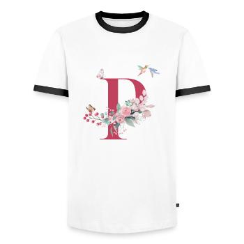 Letter p floral - gift idea - Men's Ringer Shirt - white/black - Front - AI Model Female 172 light (172cm) & AI Model Male 178 dark (178cm)