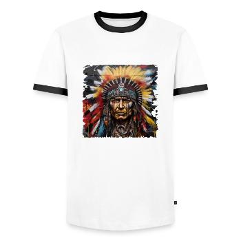 Native American Chief Design Native American Head Candy - Men's Ringer Shirt - white/black - Front - AI Model Female 172 light (172cm) & AI Model Male 178 dark (178cm)