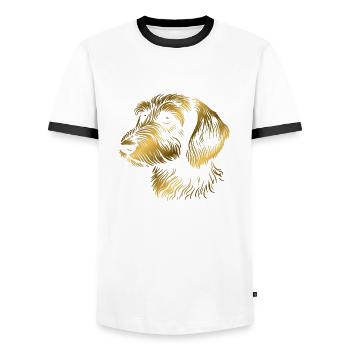 Teckel à poil dur teckel à poil dur dessin tête or - T-shirt contrasté Homme - blanc/noir - Devant - AI Model Female 172 light (172cm) & AI Model Male 178 dark (178cm)