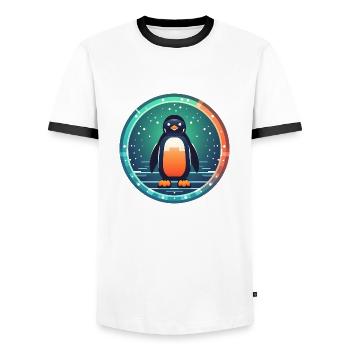 Penguin Surrounded by Snow, Love Penguins - Men's Ringer Shirt - white/black - Front - AI Model Female 172 light (172cm) & AI Model Male 178 dark (178cm)