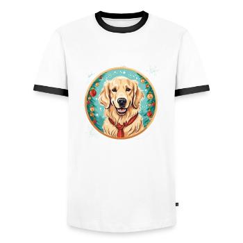 Golden Retriever chien Noël, chiens d’amour - T-shirt contrasté Homme - blanc/noir - Devant - AI Model Female 172 light (172cm) & AI Model Male 178 dark (178cm)